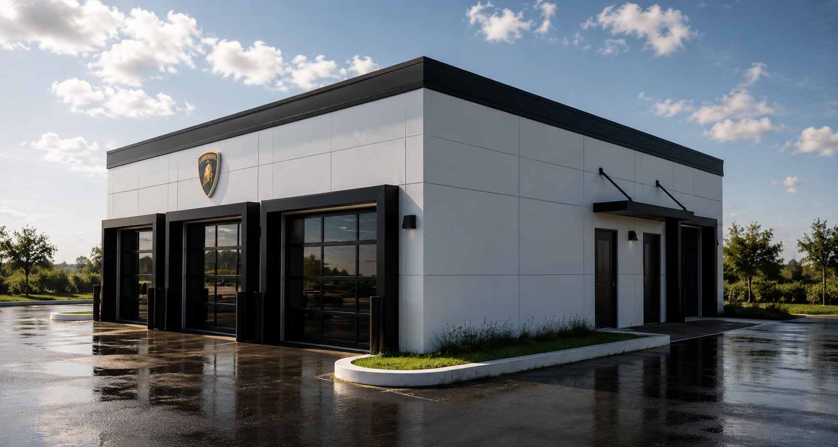 Lamborghini Naples accessory and service building constructed by Fort Construction in Naples, Florida