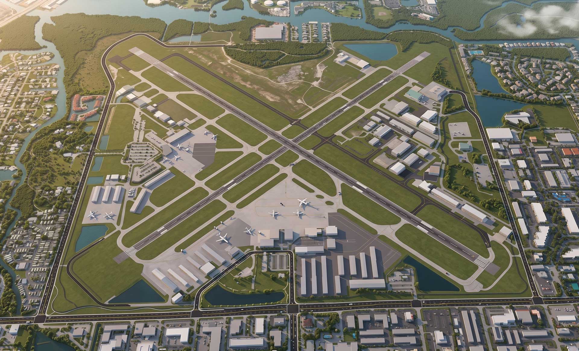 New interior roadway and sitework at Naples Airport completed by Fort Construction for the City of Naples Airport Authority